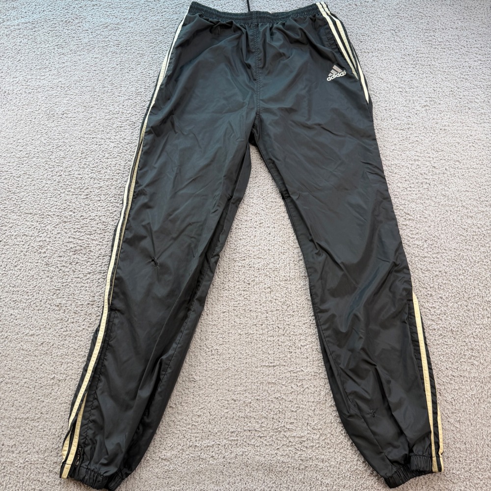 Vintage Adidas Mens Black Nylon Windbreaker Track Pants Size M 90s Stripes